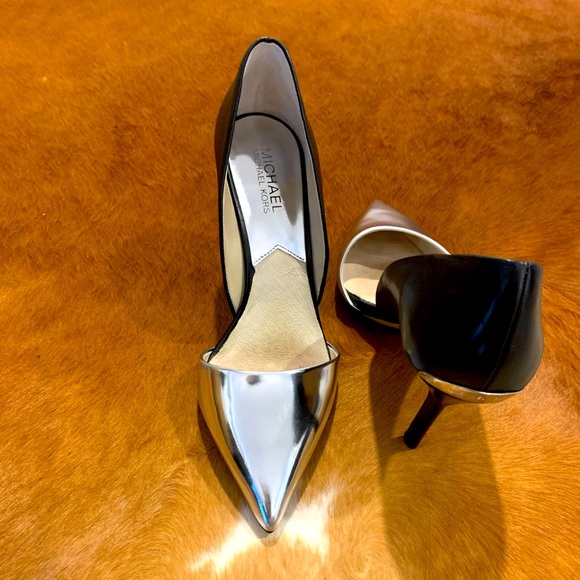 MICHAEL Michael Kors Shoes - Michael Kors leather heels, 8M, 4” silver & black